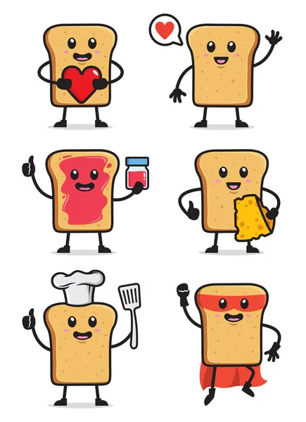 トーストパンのキャラクターデザインイラストのセット — ストックベクタ