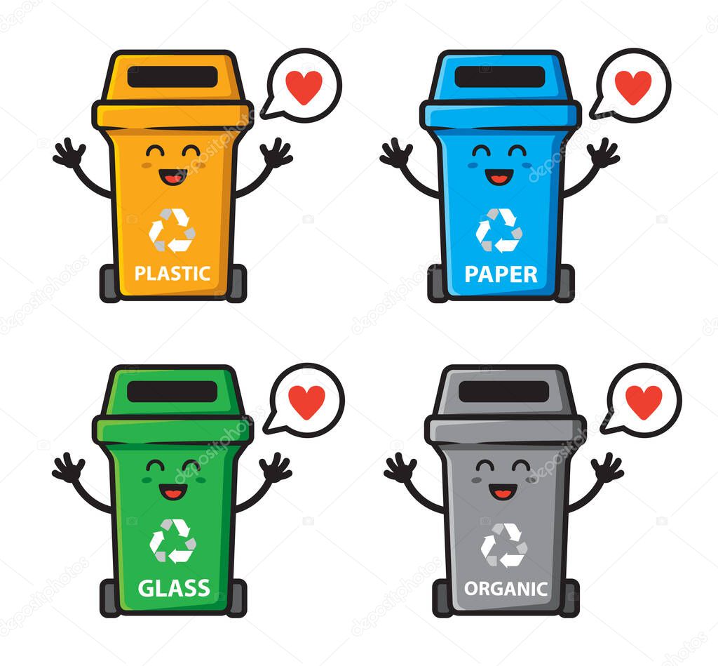 Set of trash can love character design illustration