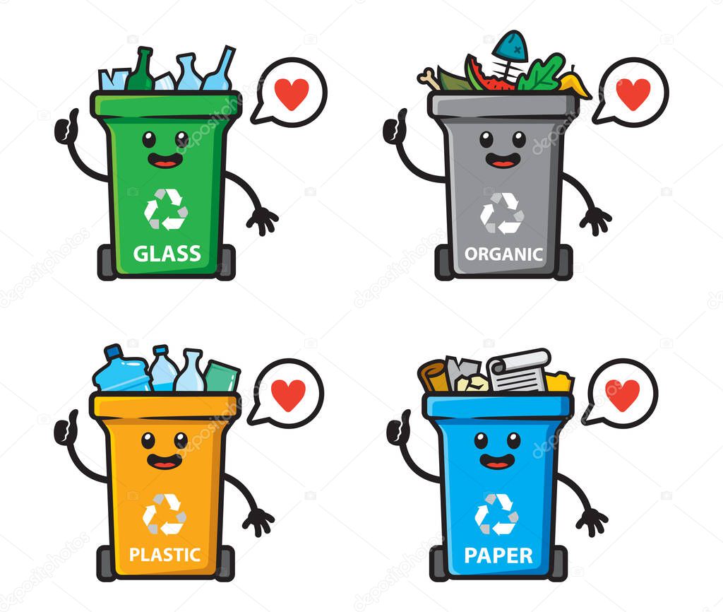 Set of trash can character design illustration