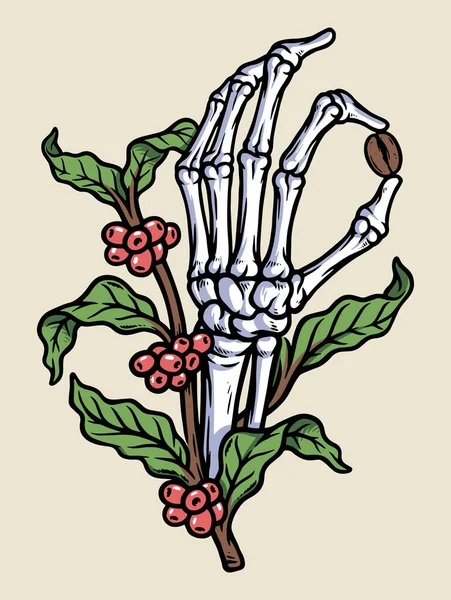 Skull Hand Coffee Tree Illustration — Vetor de Stock