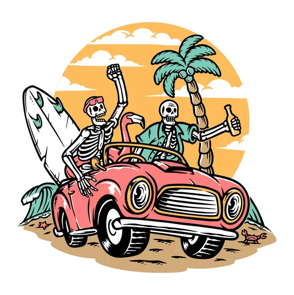 Skull Trip Beach Illustration — Archivo Imágenes Vectoriales