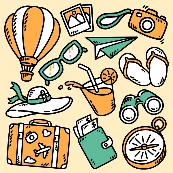 Set of hand drawn travel elements