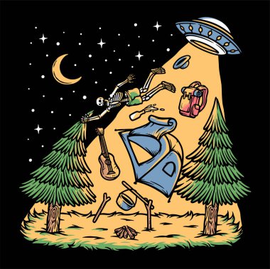 Kamp yaparken UFO 'nun kafatasına saldırmış.