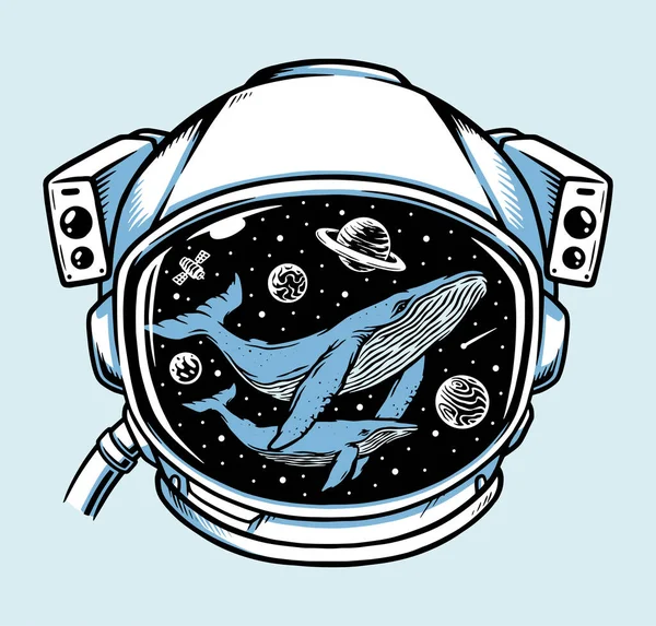 宇宙飛行士のヘルメットのクジラ — ストックベクタ