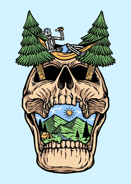 Cráneo Relaja Ilustración Montaña — Vector de stock