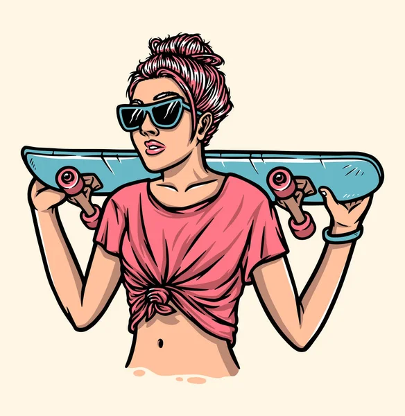 Vacker Kvinna Skateboarder Illustration — Stock vektor