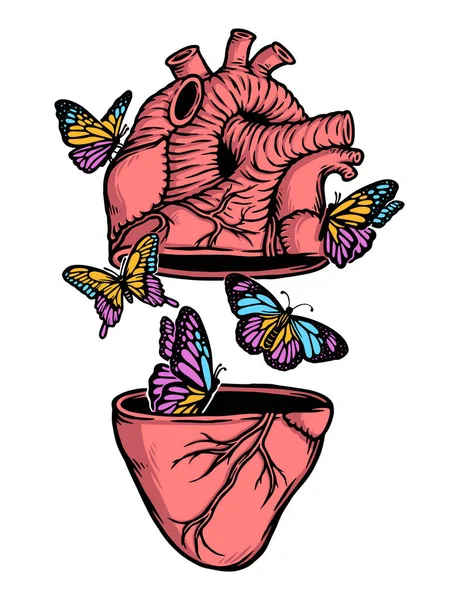 Hermosas Mariposas Vuelan Fuera Del Corazón Ilustración — Archivo Imágenes Vectoriales