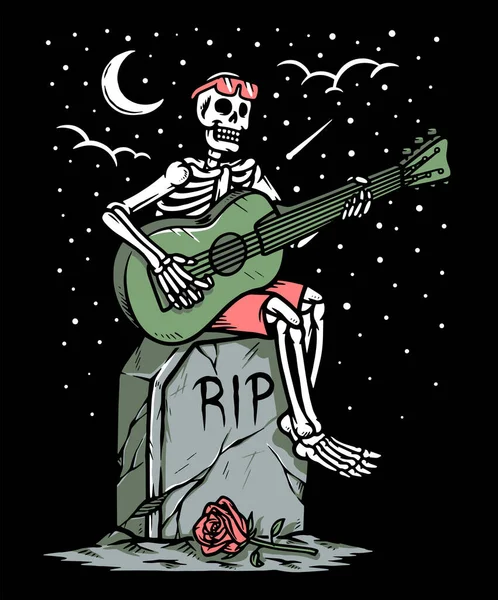 スケルトンギターの墓のイラスト — ストックベクタ
