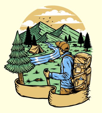 Mountain hiker adventure illustration