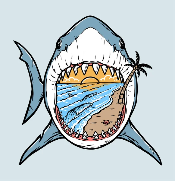サメの中のビーチ — ストックベクタ