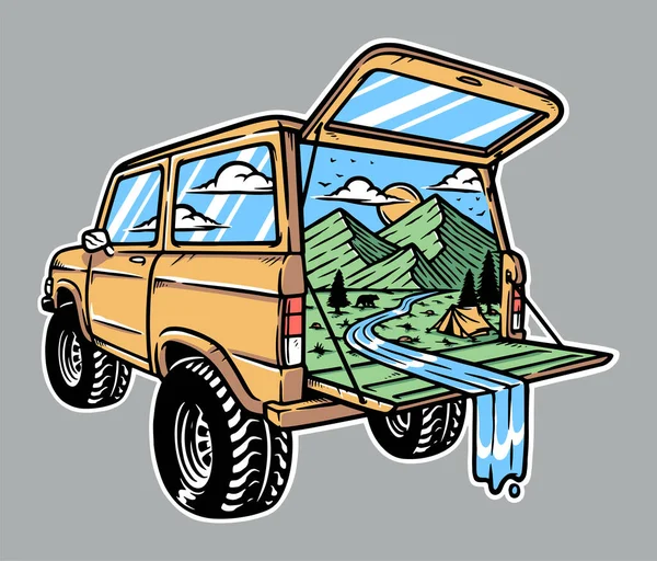 Mountain View Car Illustration — Image vectorielle