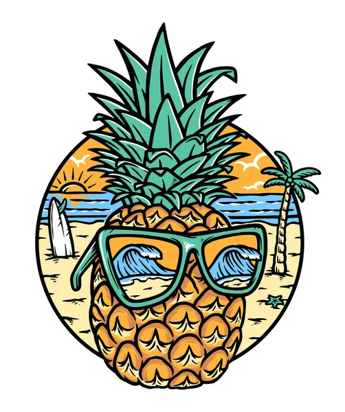 Cool Ananas Stranden — Stock vektor