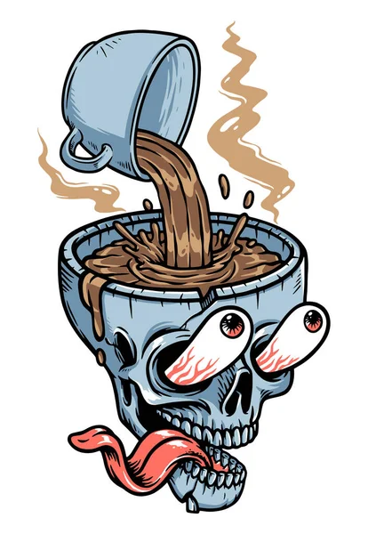 Coffee Skull Head Illustration — ストックベクタ
