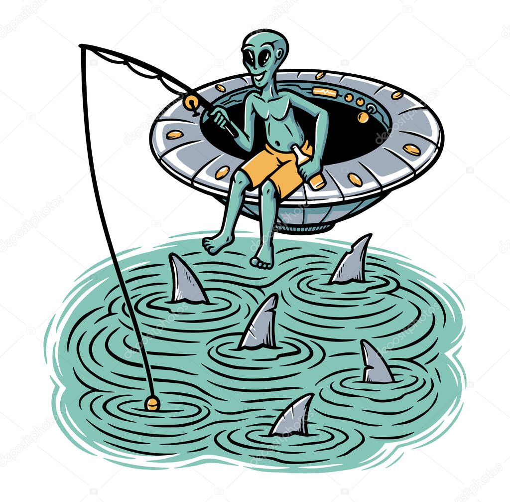 Aliens fishing in the sea