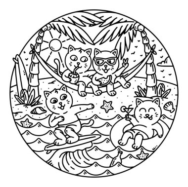 Şirin kedi sahilde parti veriyor.