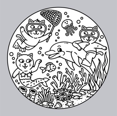 Bir grup kedi denizde eğleniyor.