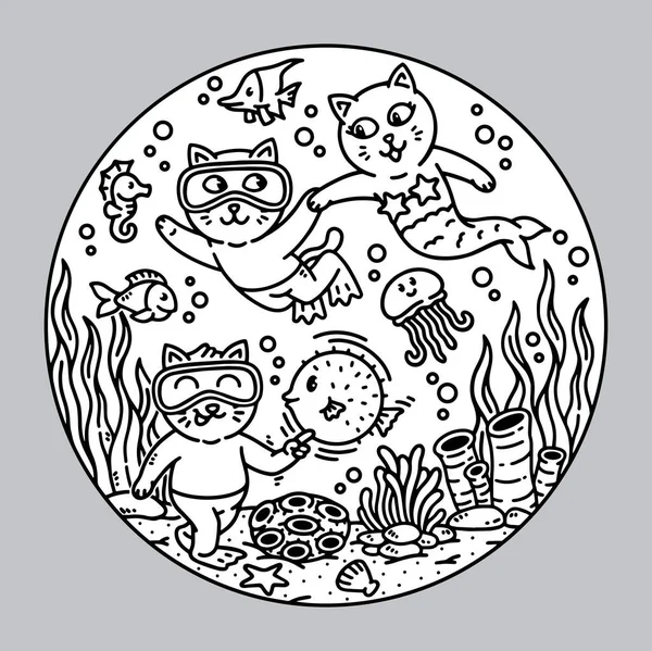 Bir grup şirin kedi denizde eğleniyor.