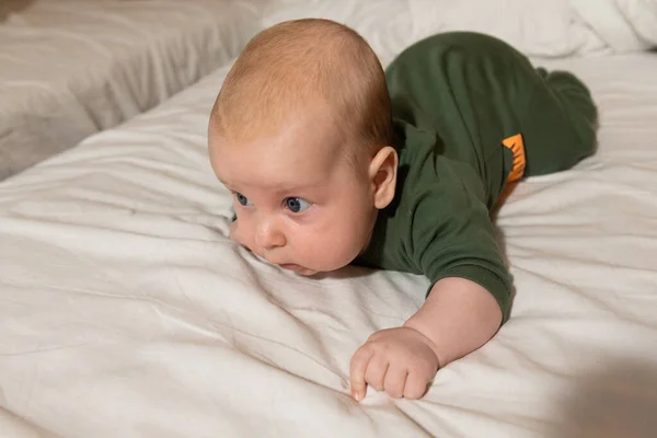 Baby Lies Tummy Learns Crawl — Fotografia de Stock