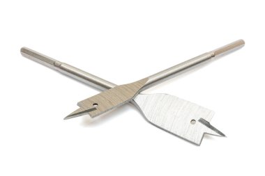 Flat Drill Bits, with wrench carbon steel paddle flat boring bits for woodworking hole cutters tools DIY handcraft, isolated on white background, clipping path.	
