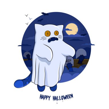  Hayalet kedi. Mutlu Cadılar Bayramı.