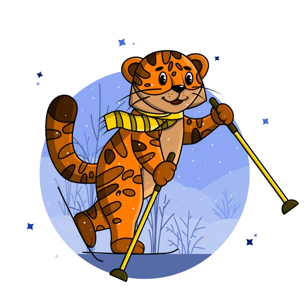 Tiger Skiing Chinese Zodiac Symbol 2022 — Stock Vector