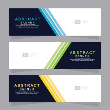 Vektör tasarım web pankartı şablonu. Web Tasarım Elementleri - Başlık Tasarımı. Gri arkaplan üzerine soyut geometrik web afişi şablonu. Modern pankart.