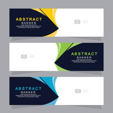 Vektör tasarım web pankartı şablonu. Web Tasarım Elementleri - Başlık Tasarımı. Gri arkaplan üzerine soyut geometrik web afişi şablonu. Modern pankart.