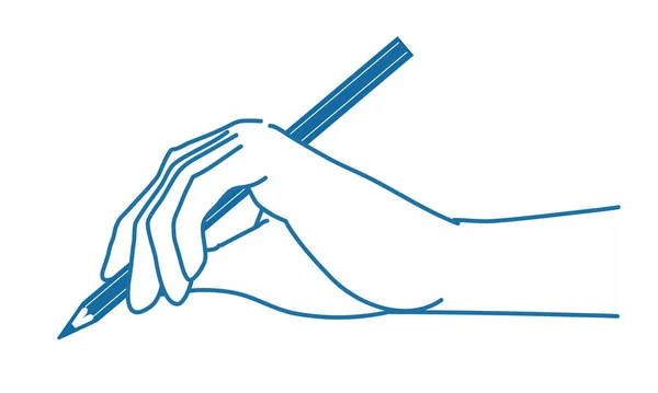Illustration Hand Som Håller Penna Sida Vänster Hand Ritning Blå — Stock vektor