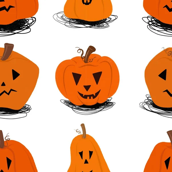 Balkabağı Jack o Lantern illüstrasyonlu Cadılar Bayramı deseni 