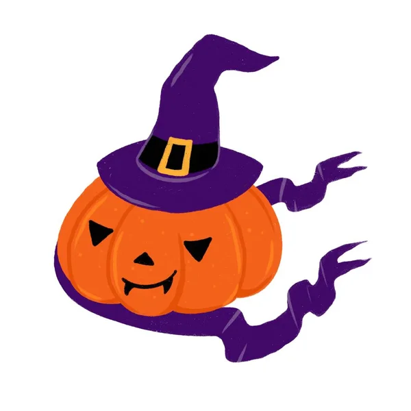 Beyaz arka planda cadılar şapkasında Jack OLantern 'in resmi 