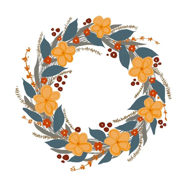 Beyaz arkaplanda sonbahar çiçeği çelengi 