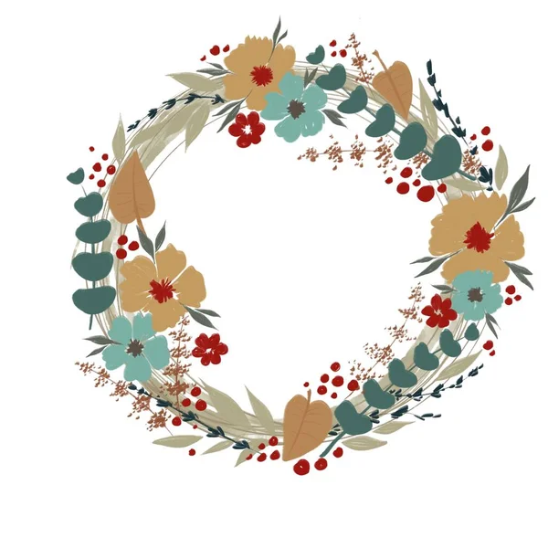 Beyaz arkaplanda sonbahar çiçeği çelengi 