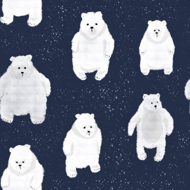 Koyu mavi arka planda kuzey beyaz ayıları ile kusursuz desen 