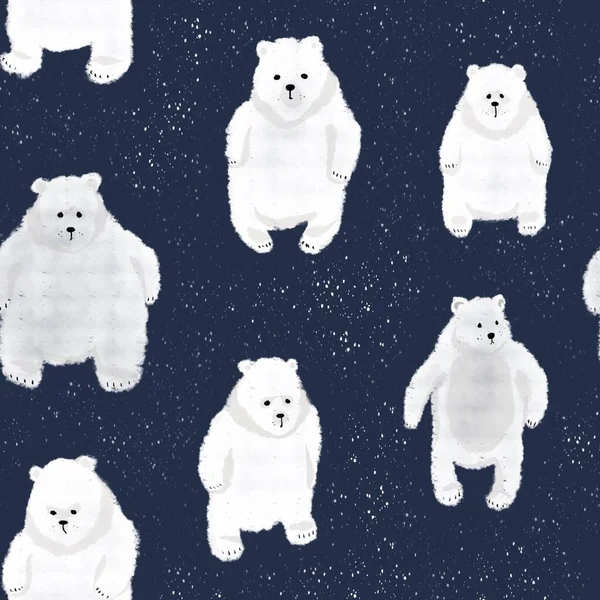 Koyu mavi arka planda kuzey beyaz ayıları ile kusursuz desen 