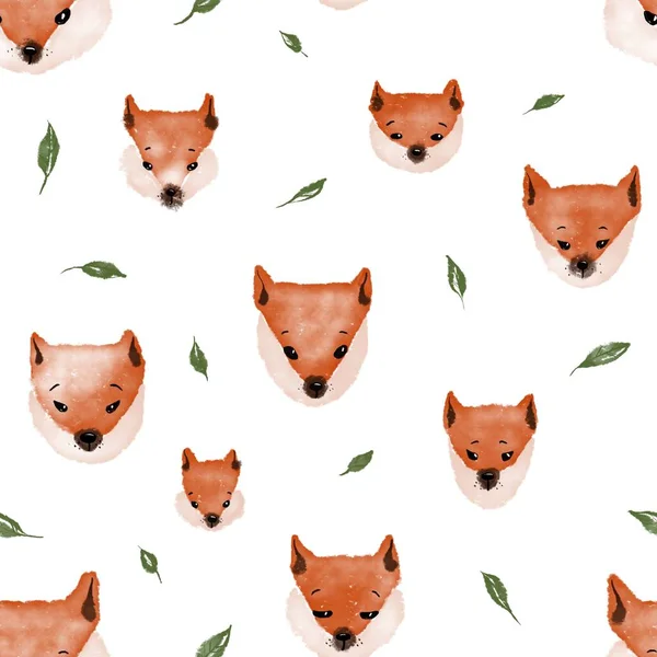 Beyaz arkaplanda yapraklar ve tilki ile kusursuz desen 