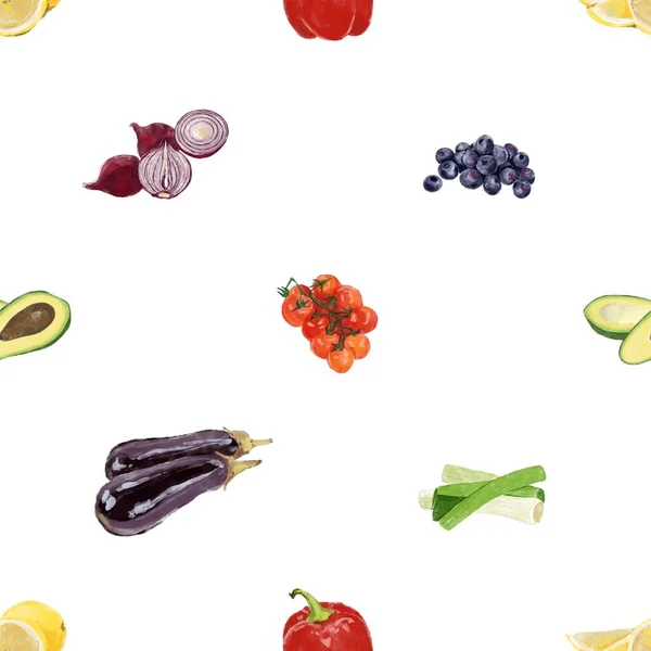 Beyaz arka planda sebze ve meyveli kusursuz desen 