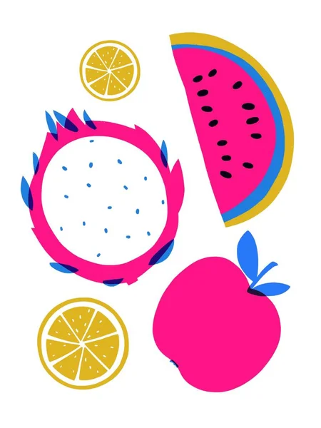 Fruits Baies Illustration Abstraite Affiche Typographie Colorée Drôle Conception Impression — Photo