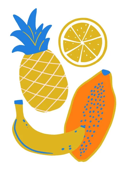 Fruits Baies Illustration Abstraite Affiche Dessin Main Affiche Typographie Colorée — Photo
