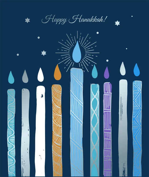 Gekleurde Heldere Stijl Poster Happy Hanukkah Met Kaarsen — Stockvector
