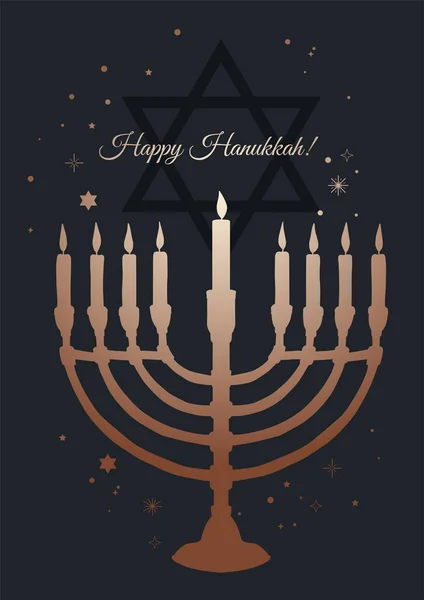 Happy Hanukkah Greeting Card Black Gold Poster Print Vector Vintage — Stock Vector
