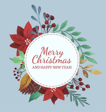  Kaba desenli kırmızı çiçekli Noel kartı
