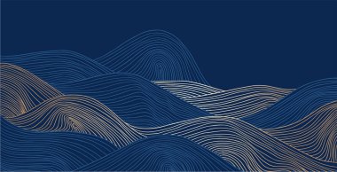  Asya stili, mavi ve altın rengi soyut şebeke manzarası