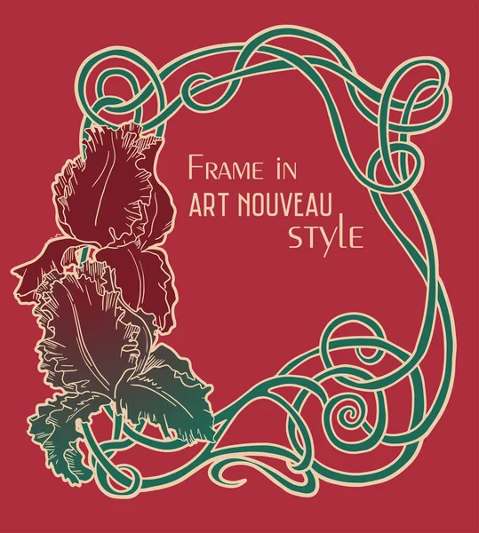 Ram Art Nouveau Stil Med Iris Rött Grönt Och Guld — Stock vektor
