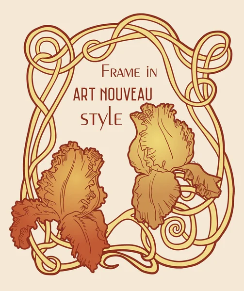 Ram Art Nouveau Stil Med Iris Gula Och Orange Färger — Stock vektor