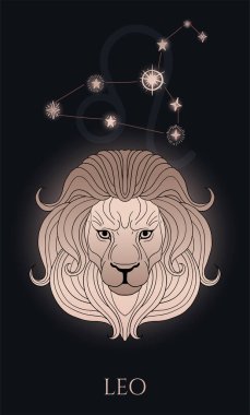 Aslan başı görüntüsü, burç işareti - aslan burcu, siyah ve altın yıldız burcu.