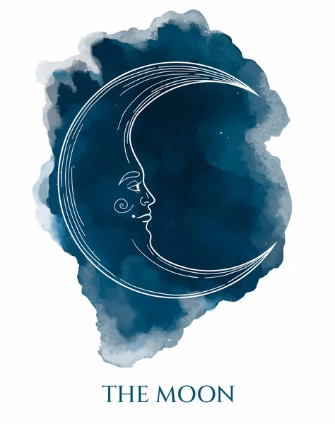 Illustrazione Luna Esoterica Magica Texture Acquerello Blu — Vettoriale Stock