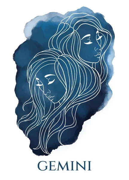 Illustration Females Zodiac Sign Gemini Blue Watercolor — Stock Vector