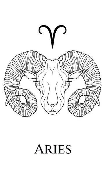 Zodiac Sign Aries Sheep Head Black White — Stock Vector