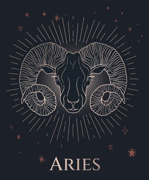 Zodiac Sign Aries Sheep Head Black Gold Space Stars — Stock Vector