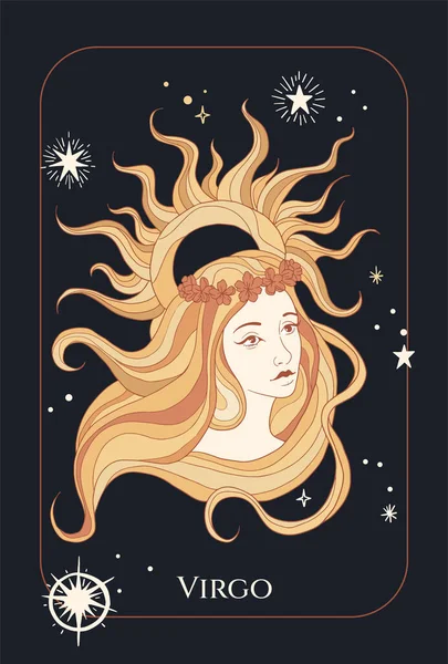 Frauenporträt Auf Kosmischem Hintergrund Gelbtönen Jungfrau Tierkreiszeichen — Stockvektor